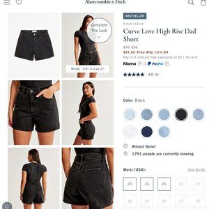 NWT Abercrombie Curve Love High Rise Dad Short in Black
